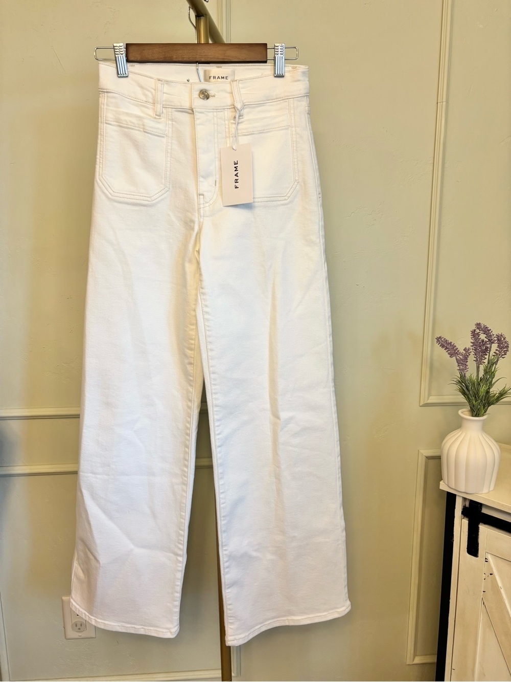 FRAME Le Slim Palazzo Denim Wide-Leg High-Rise White Jeans MSRP $298